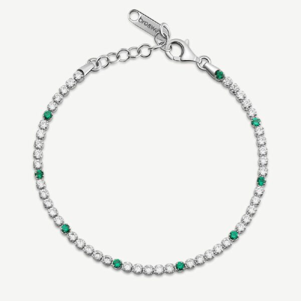 Bracciale tennis FANCY in argento 925/1000 rodiato, e cubic zirconia color white e emerald