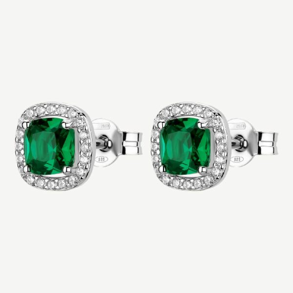 Orecchini al lobo FANCY in argento 925/1000 rodiato, e cubic zirconia emerald