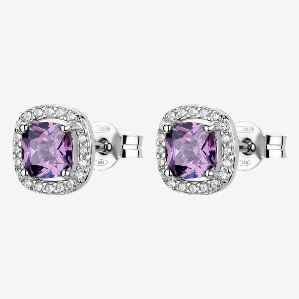 Orecchini al lobo FANCY in argento 925/1000 rodiato, e cubic zirconia amethyst