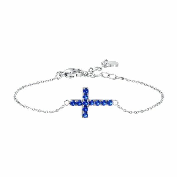 BRACCIALE DONNA IN ACCIAIO CON CROCE E ZIRCONI BLU