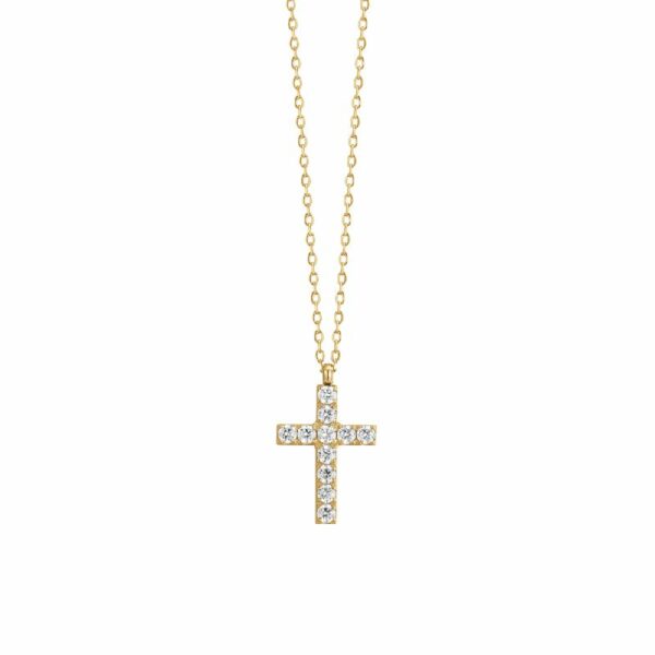 COLLANA DONNA IN ACCIAIO E IP GOLD CON CROCE E ZIRCONI BIANCHI