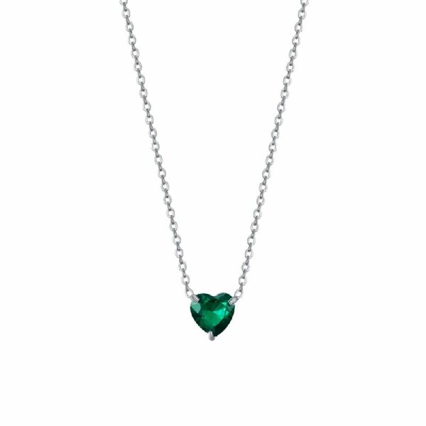 COLLANA DONNA IN ACCIAIO CON CUORE CRISTALLO VERDE