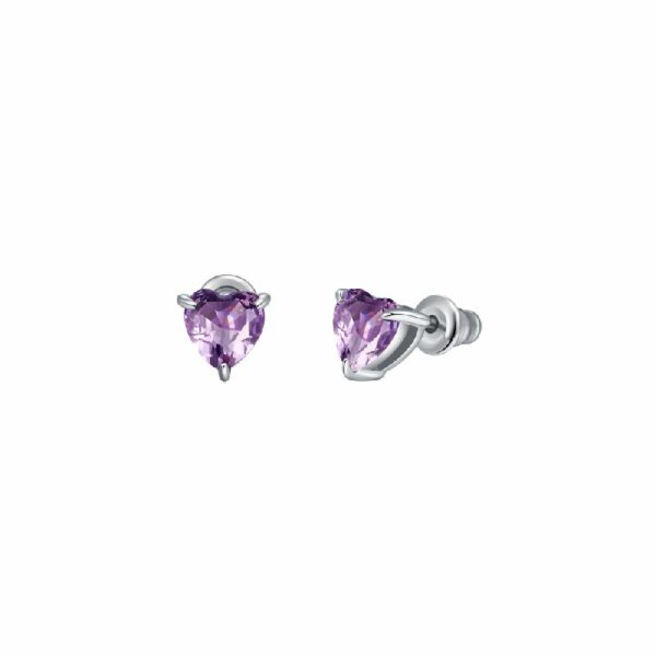 ORECCHINI DONNA IN ACCIAIO CON CUORE CRISTALLO VIOLA