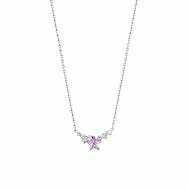 COLLANA DONNA IN ACCIAIO CON STELLA ROSA E CRISTALLI BIANCHI