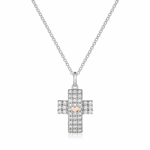 Collana croce in argento con cuore