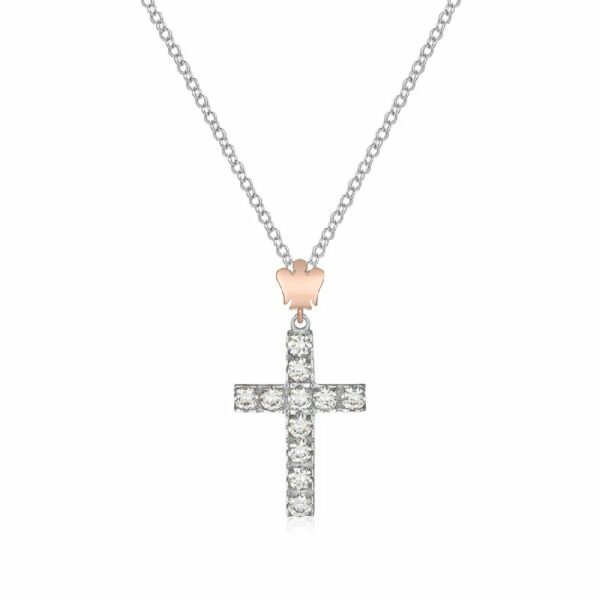 Collana croce in argento e angelo