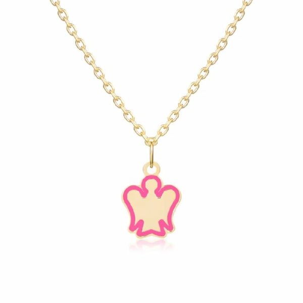 Collana oro bambina con angelo rosa