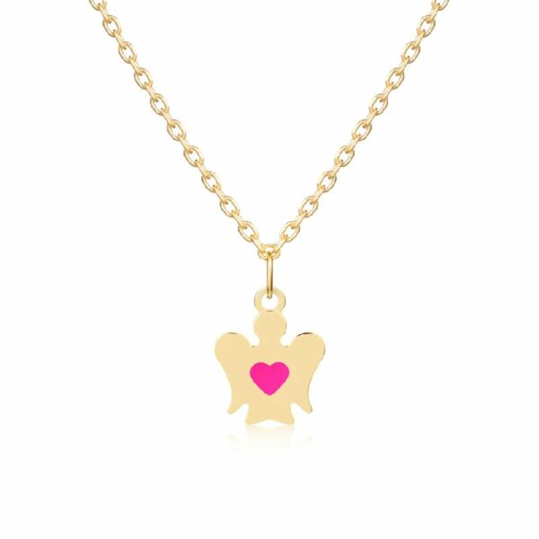 Collana oro bambina con angelo e cuore rosa