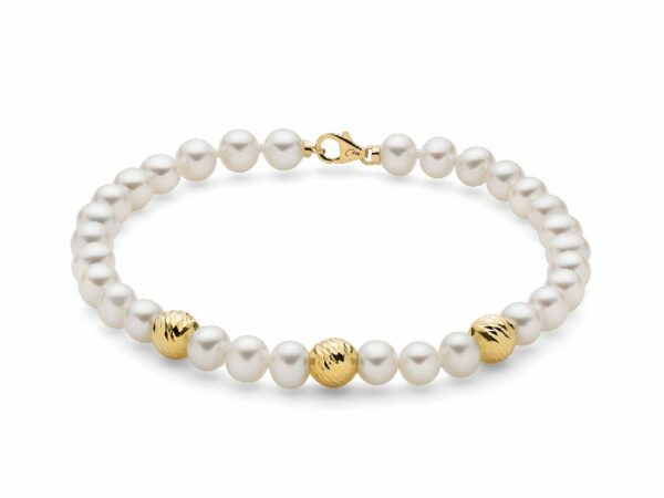 Bracciale di perle con boule in oro