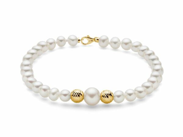 Bracciale di perle Oriente con sfere in oro giallo 375