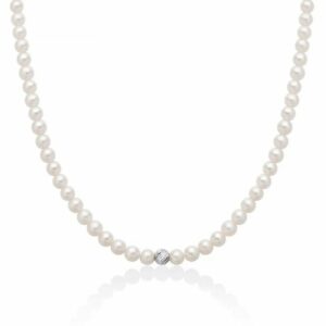 Collana di perle con boule finitura diamantata in oro bianco