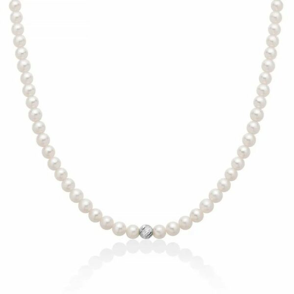 Collana di perle con boule finitura diamantata in oro bianco