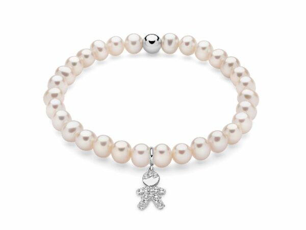 Bracciale di perle con ciondolo bambino in argento