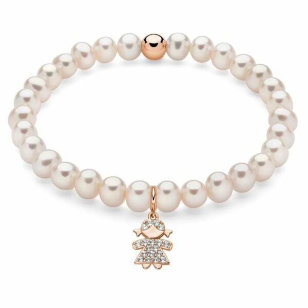 Bracciale di perle con ciondolo bambino in argento placcato oro