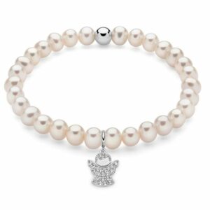 Bracciale di perle con ciondolo angelo in argento