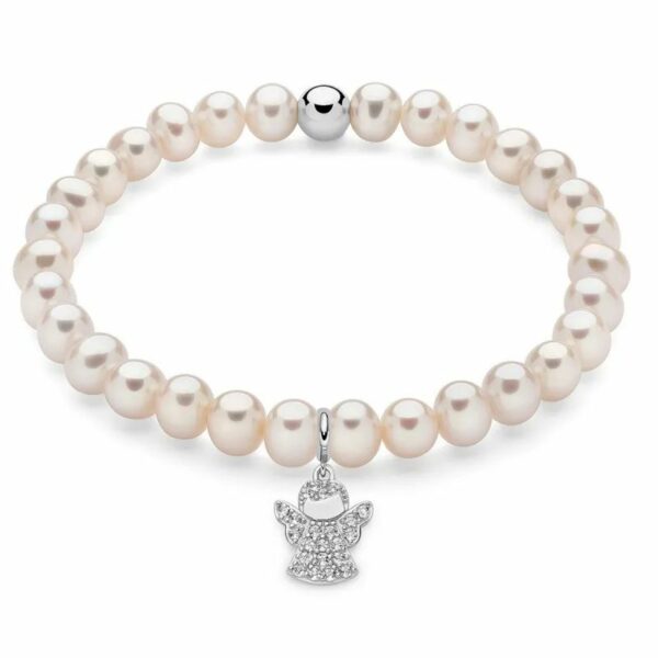 Bracciale di perle con ciondolo angelo in argento