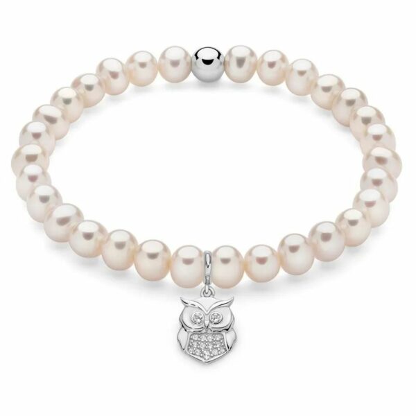 Bracciale di perle con ciondolo gufo in argento