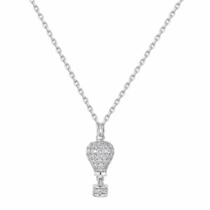 Collana corta in argento 925‰ con pendente a forma di mongolfiera, 89 cubic zirconia bianchi