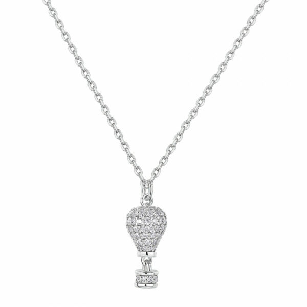 Collana corta in argento 925‰ con pendente a forma di mongolfiera, 89 cubic zirconia bianchi