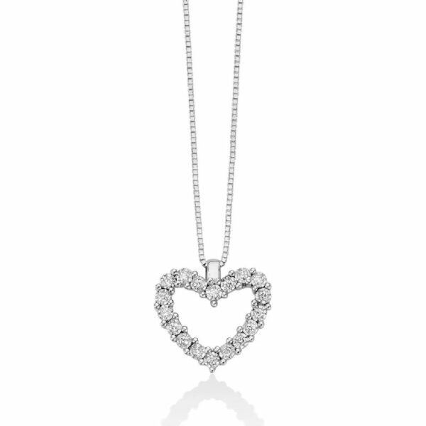 Collana in oro bianco con cuore circondato di diamanti