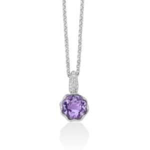 Collana in argento 925 con pendente ametista e topazi bianchi