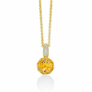 Collana in argento 925 PVD oro con pendente quarzo citrino e topazi