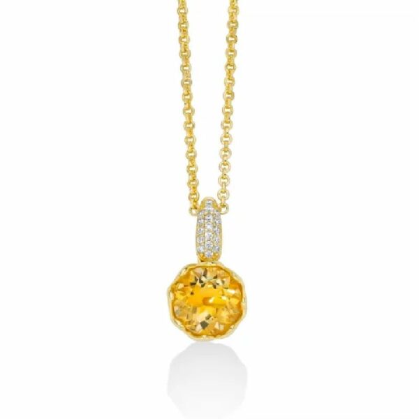 Collana in argento 925 PVD oro con pendente quarzo citrino e topazi