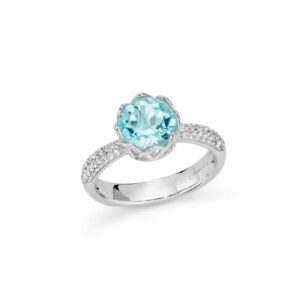 Anello in argento 925 con pietra topazio azzurro centrale e topazi bianchi
