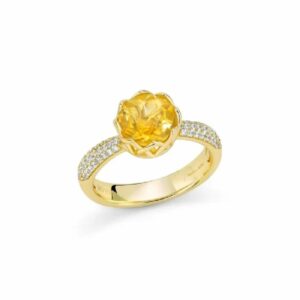 Anello in argento 925 PVD oro con pietra quarzo e topazi