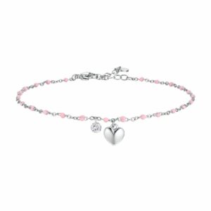 CAVIGLIERA DONNA IN ACCIAIO CON CUORE, CRISTALLO E PIETRE CON SMALTO ROSA