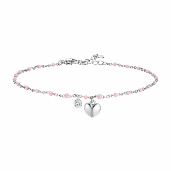 CAVIGLIERA DONNA IN ACCIAIO CON CUORE, CRISTALLO E PIETRE CON SMALTO ROSA