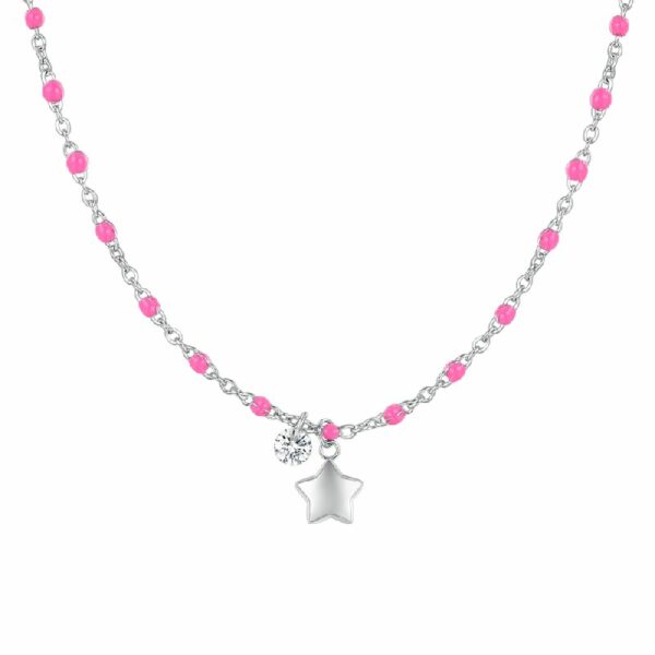 COLLANA DONNA IN ACCIAIO CON STELLA, CRTISTALLO E PIETRE CON SMALTO FUCSIA