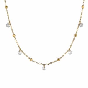COLLANA DONNA IN ACCIAIO IP GOLD CON ZIRCONI BIANCHI