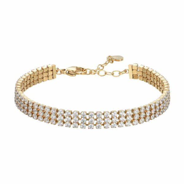 BRACCIALE TENNIS DONNA IN ACCIAIO IP GOLD CON ZIRCONI BIANCHI