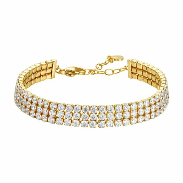 BRACCIALE TENNIS DONNA IN ACCIAIO IP GOLD CON ZIRCONI BIANCHI