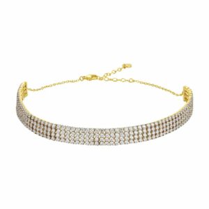 COLLANA CHOKER TENNIS DONNA IN ACCIAIO IP GOLD CON ZIRCONI BIANCHI