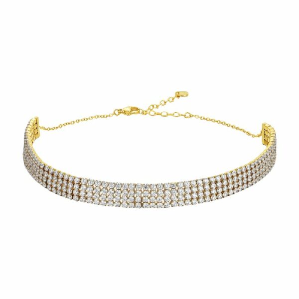 COLLANA CHOKER TENNIS DONNA IN ACCIAIO IP GOLD CON ZIRCONI BIANCHI