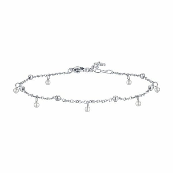 CAVIGLIERA DONNA IN ACCIAIO CON PERLE BIANCHE