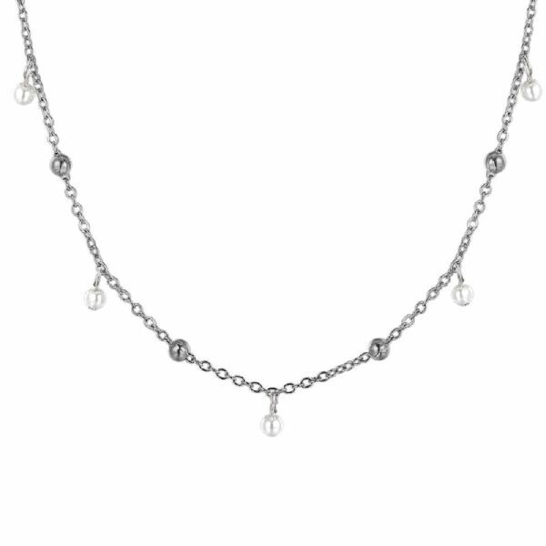 COLLANA DONNA IN ACCIAIO CON PERLE BIANCHE