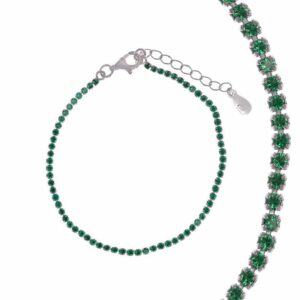 Bracciale Tennis in Argento 925 Rodiato con Zirconi Verdi