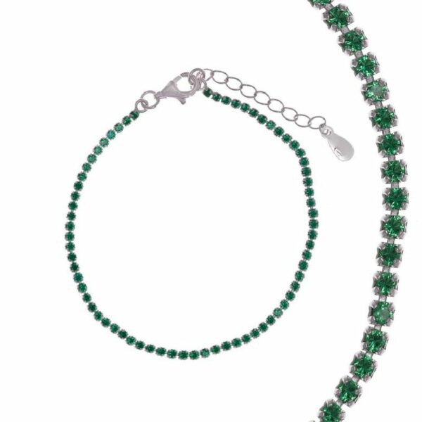 Bracciale Tennis in Argento 925 Rodiato con Zirconi Verdi