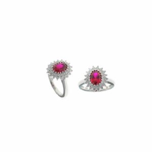 Anello Legacy in argento rodiato con zirconi bianchi e rubino