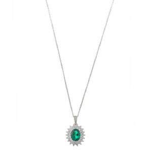 Collana in argento rodiato con zirconi bianchi e verdi