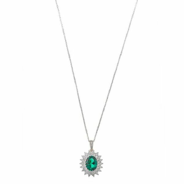 Collana in argento rodiato con zirconi bianchi e verdi