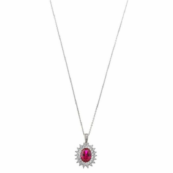 Collana in argento rodiato con pendente in rubino e zirconi