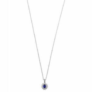 Girocollo in argento rodiato con zirconi bianchi e blu zaffiro