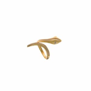 Anello in Argento 925 Placcato Oro Giallo a Forma di Serpente con Zirconi Bianchi