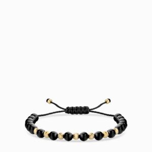bracciale laccio con ceramica nera in oro giallo con palline diamantate