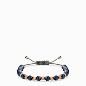bracciale laccio con ceramica blu scuro in oro rosa palline diamantate