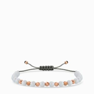 bracciale laccio con ceramica bianca in oro rosa palline diamantate